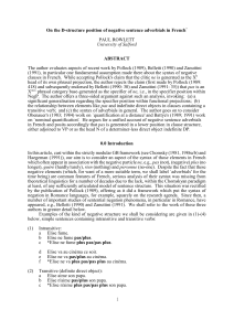 1 On the D-structure position of negative sentence adverbials in