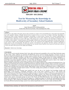 Test for Measuring the Knowledge in Biodiversity of Secondary