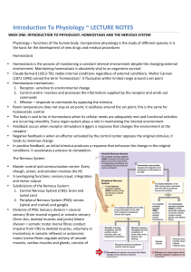 Introduction To Physiology ~ LECTURE NOTES