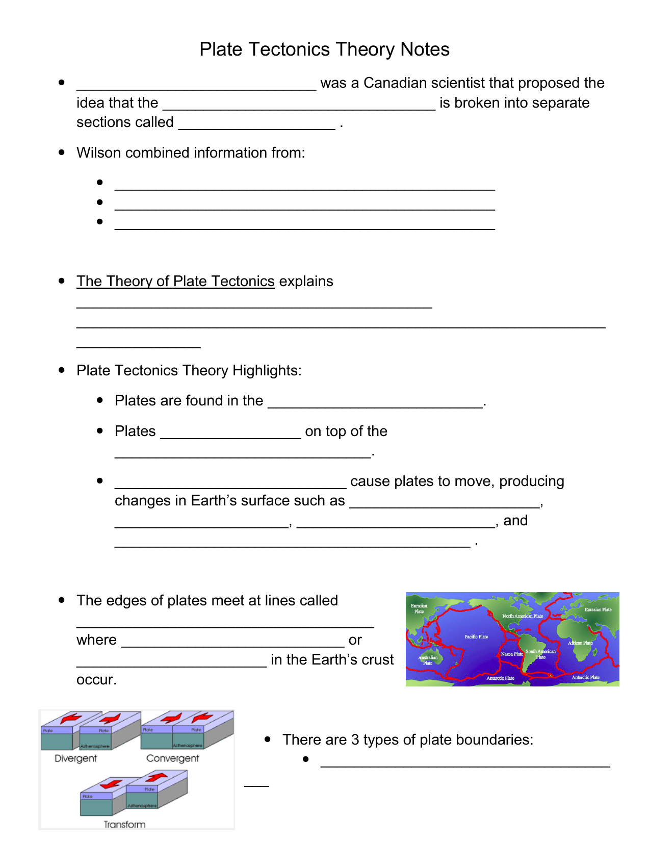 Guided Notes for Plate Tectonics Pertaining To Plate Tectonic Worksheet Answers
