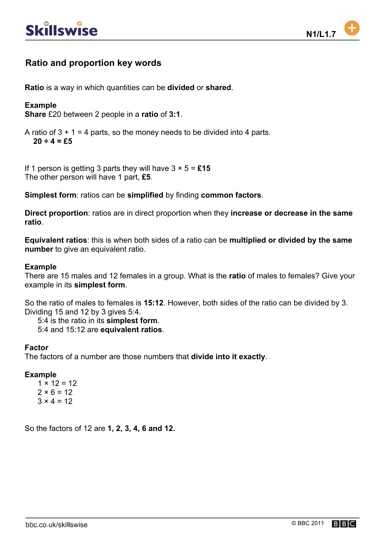 Ratio And Proportion Key Words