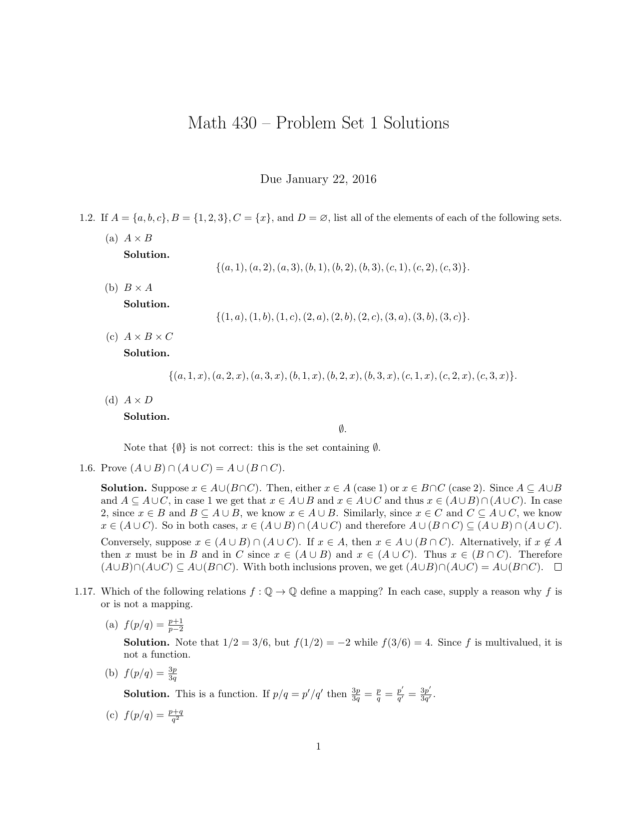 Math 430 Problem Set 1 Solutions