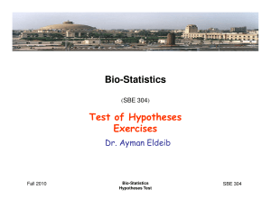 Bio-Statistics Test of Hypotheses Exercises