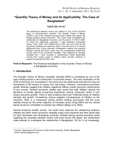 “Quantity Theory of Money and its Applicability: The Case of