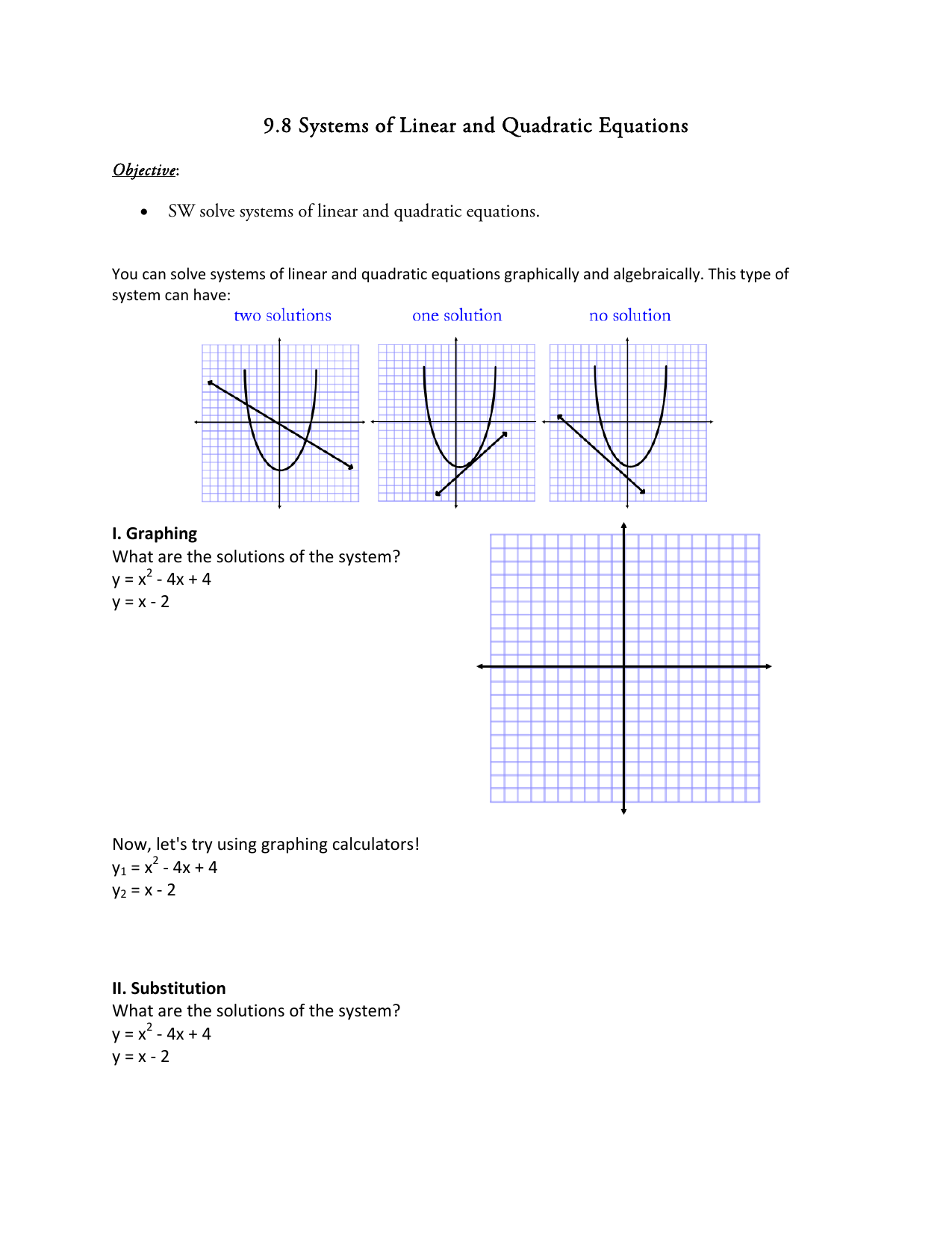 Linear quadratic systems worksheet