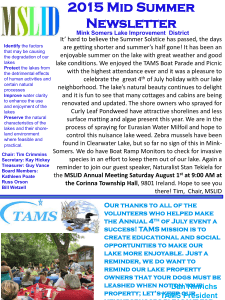 2015 Mid Summer Newsletter - The Association of Mink Somers and