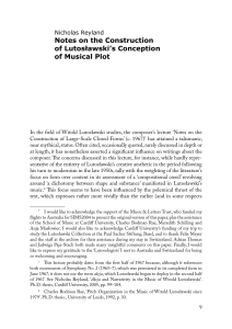 Notes on the Construction of Lutosławski`s Conception of Musical Plot*
