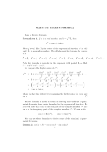 MATH 473: EULER`S FORMULA Here is Euler`s Formula