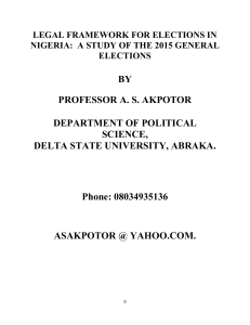 BY PROFESSOR A. S. AKPOTOR DEPARTMENT OF POLITICAL