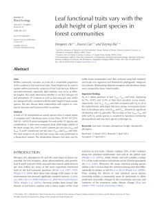 leaf functional traits vary with the adult height of plant species in