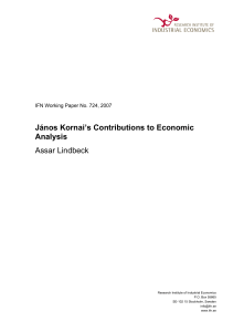 János Kornai`s Contributions to Economic Analysis Assar Lindbeck