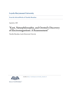 "Kant, Naturphilosophie, and Oersted`s Discovery of