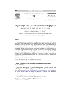 Finger length ratio (2D:4D) correlates with physical aggression in