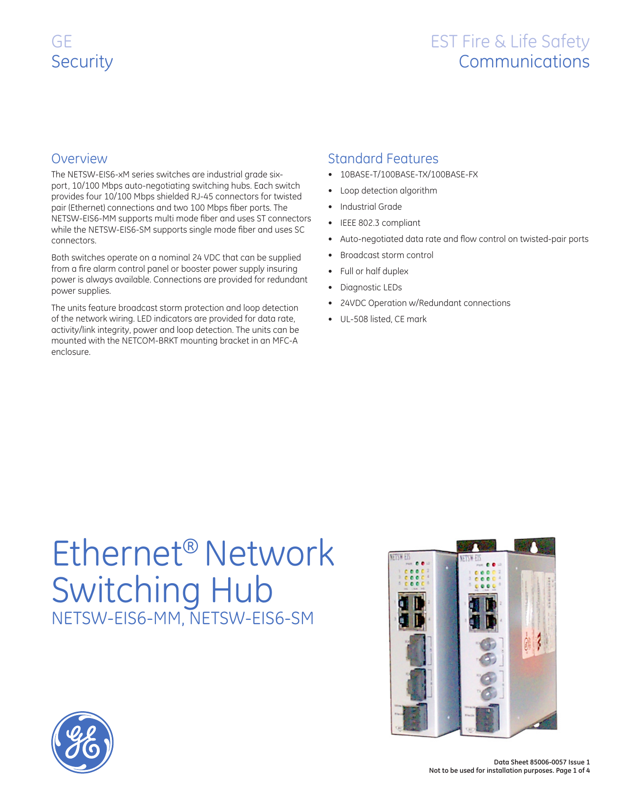 data sheet 85006 0057 ethernet network switching hub