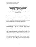 The Quantity Theory of Money in a Developing Economy: Empirical