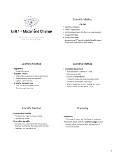 Unit 1 – Matter and Change