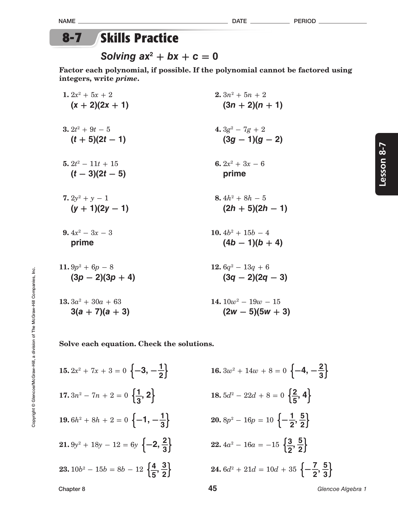 244 24 skills practice polynomials answers Throughout Factoring Ax2 Bx C Worksheet