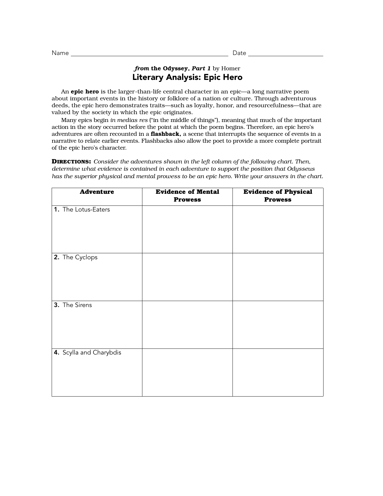 Literary Analysis Chart