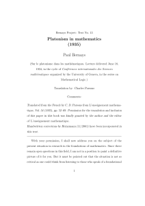 Platonism in mathematics (1935) Paul Bernays