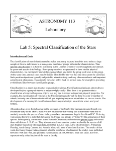 ASTRONOMY 113 Laboratory Lab 5: Spectral Classification of the