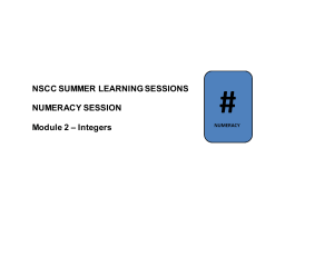 NSCC SUMMER LEARNING SESSIONS NUMERACY SESSION
