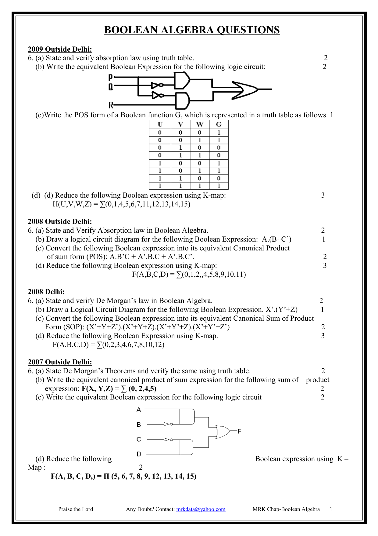 Boolean Algebra Questions