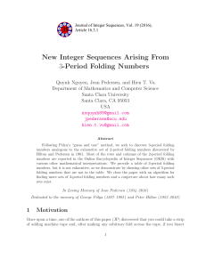 New Integer Sequences Arising From 3