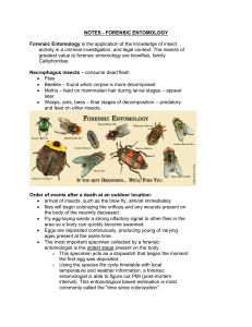 NOTES - FORENSIC ENTOMOLOGY Forensic Entomology is the