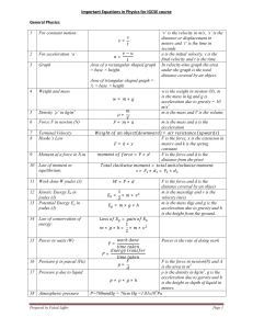 Important Equations in Physics for IGCSE course