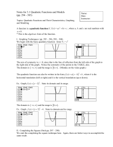 Notes for 3.1 Quadratic Functions and Models (pp. 294