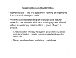 Classification and Systematics • Nomenclature – the first system of