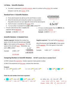 1.6 Notes Scientific Notation Standard Form → Scientific Notation