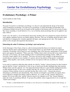 Evolutionary Psychology Primer by Leda Cosmides and John Tooby