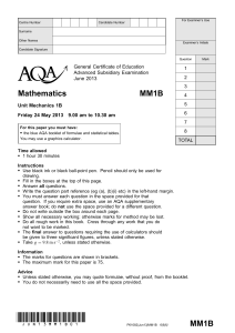 A-level Mathematics Question paper Mechanics 1B June 2013