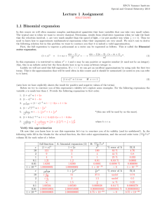 Lecture 1 Assignment 1.1 Binomial expansion