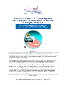 Short-term Success of Osseointegrated Dental Implants in HIV