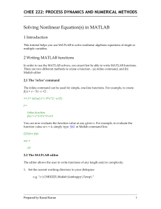 Solving Nonlinear Equation(s) in MATLAB