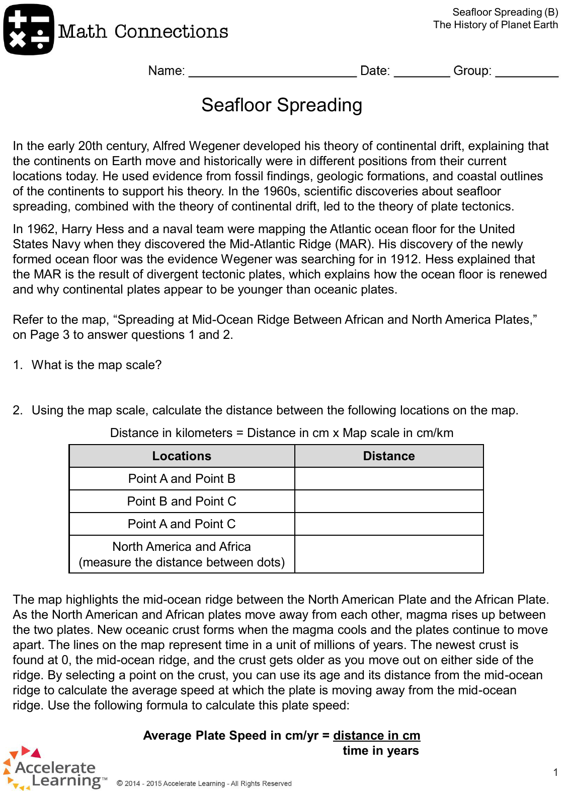 Seafloor Spreading Math Connections