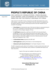 People`s Republic of China: 2015 IV Consultation