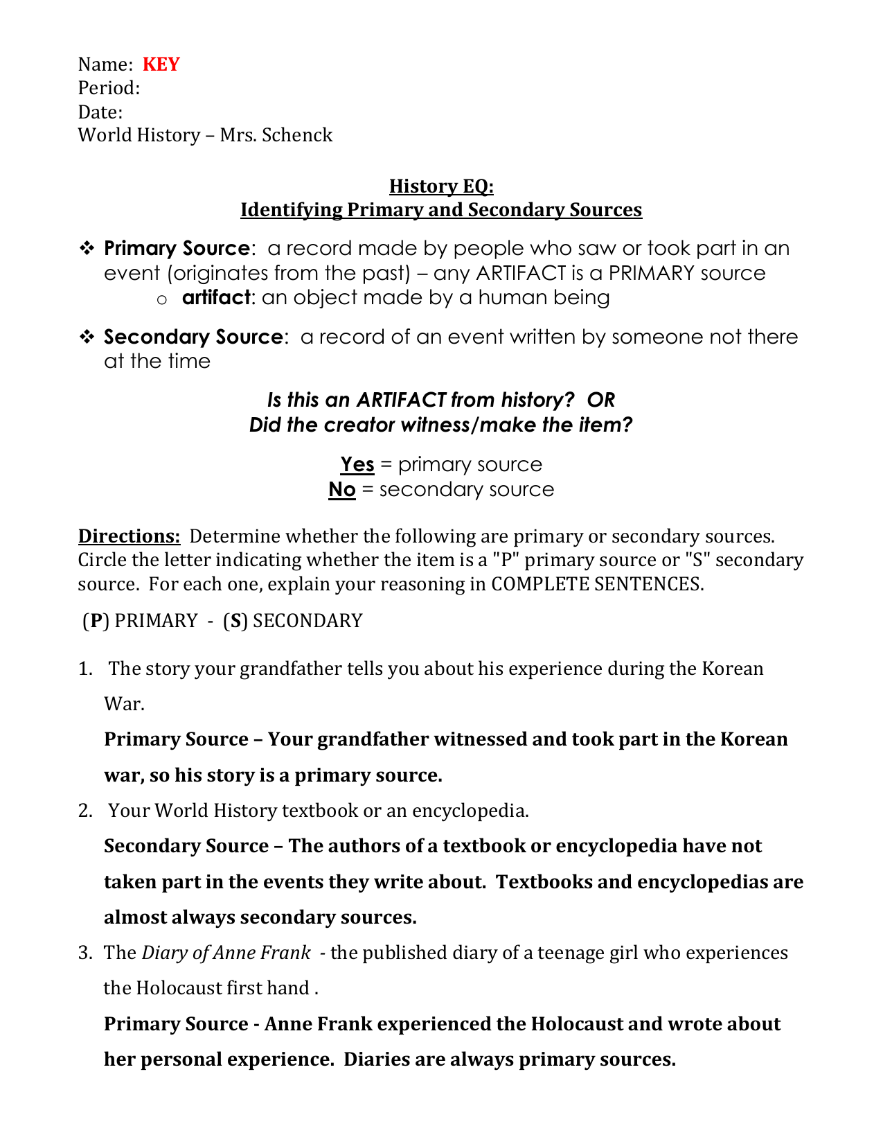 Worksheet for Identifying Primary and Secondary Sources Inside Primary And Secondary Sources Worksheet