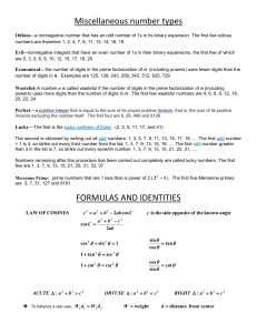 Miscellaneous math information