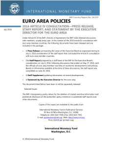 Euro Area Policies: 2016 Article IV Consultation--Press Release