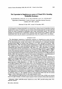 The Expression in Staphylococcus aureus of Cloned DNA Encoding