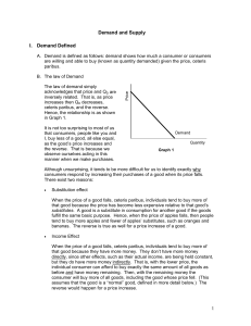 Demand and Supply I. Demand Defined