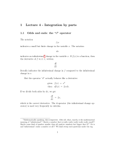 1 Lecture 4 - Integration by parts