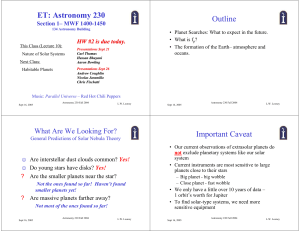 ET: Astronomy 230 Outline Important Caveat