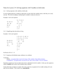 Notes for Lesson 2-4: Solving equations with Variables on both sides