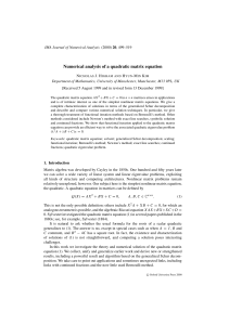 Numerical analysis of a quadratic matrix equation