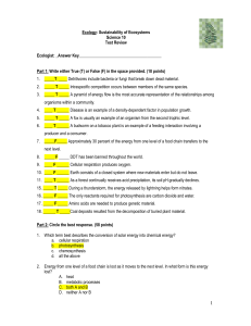 Sustainability of Ecosystems Science 10 Test Review Ecologist