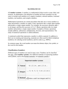 MATHMATICS II 1.2 number systems: A number is a mathematical